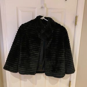 Faux Fur Black Coat w/ Cropped Sleeves - size medium (fits women’s size 4 - 8)